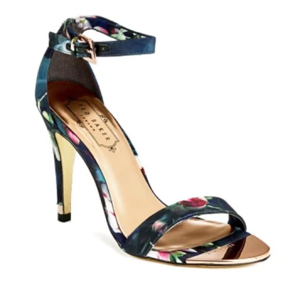 Ted Baker London Floral Navy Ankle-Strap Stiletto Sandals